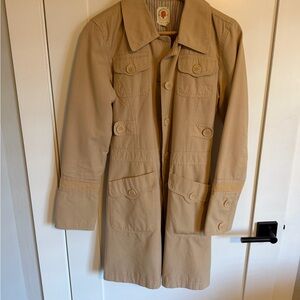 Tulle Beige Lightweight Coat with Multicolor Stripe Lining